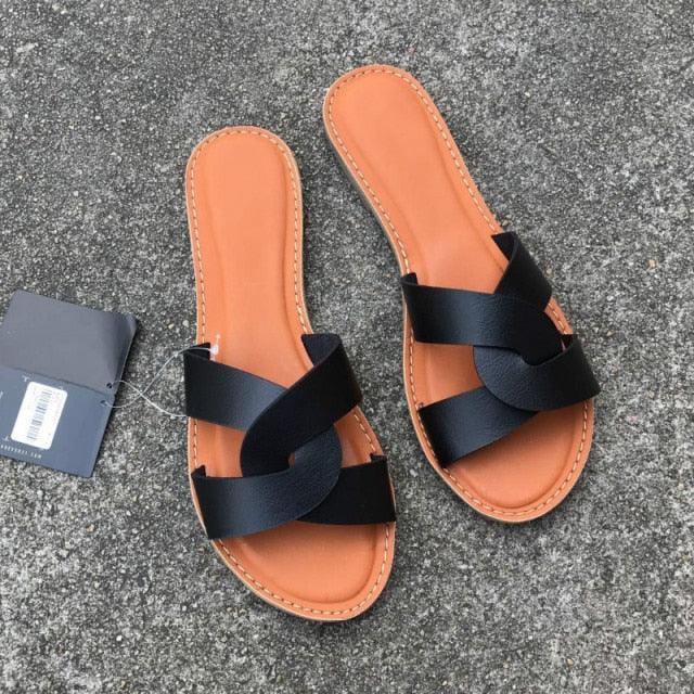 New Slides Women Summer Slippers Outdoor Summer Beach Shoes Fashion Slip-On Woman Slippers Leather Sandals Women's Flip Flops Leather Slide Beach Pool Slipper Sandals