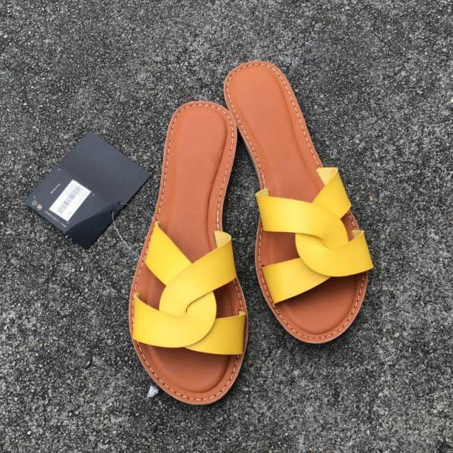 New Slides Women Summer Slippers Outdoor Summer Beach Shoes Fashion Slip-On Woman Slippers Leather Sandals Women's Flip Flops Leather Slide Beach Pool Slipper Sandals