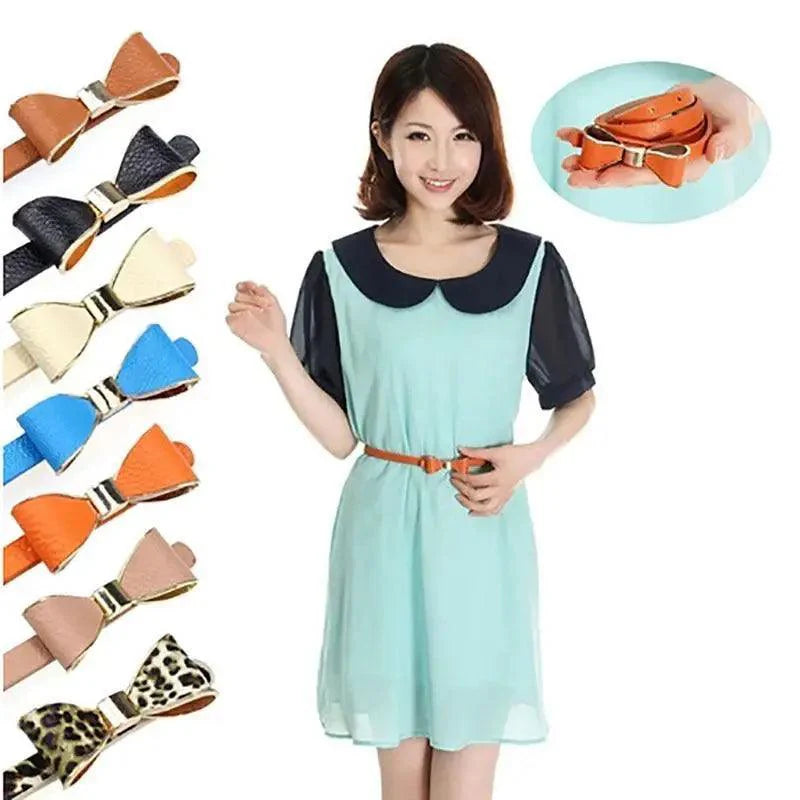 New Slim PU Leather Fashion Bow Waist Belt For Women Casual Dress Retro Design Women Waistband
