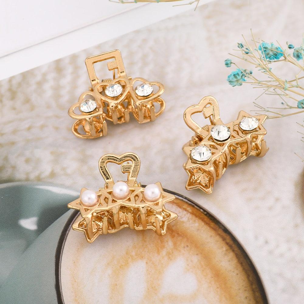 New Small Pearl Hair Claw Rhinestone For Women Hairpins Girls Clamps Hair Crab Clips Metal Hair Accessories Headdress Fashion Hairgrips Band Accessories For Party