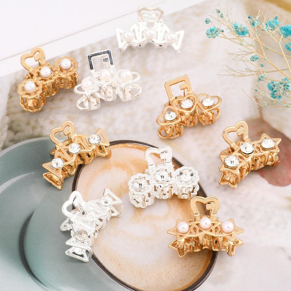New Small Pearl Hair Claw Rhinestone For Women Hairpins Girls Clamps Hair Crab Clips Metal Hair Accessories Headdress Fashion Hairgrips Band Accessories For Party