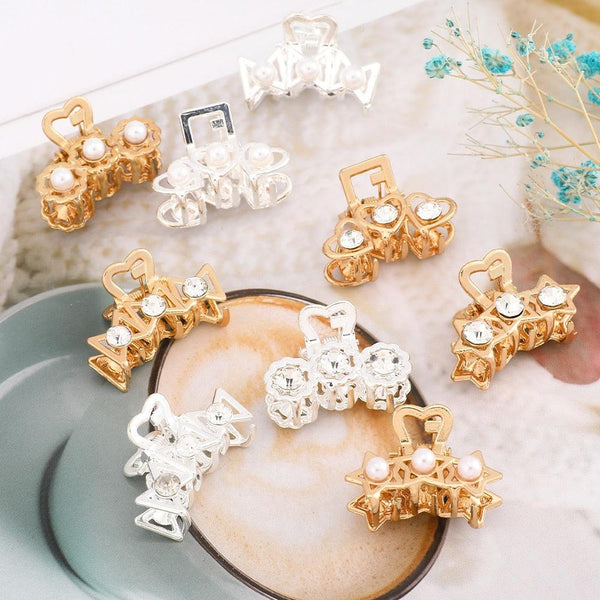 New Small Pearl Hair Claw Rhinestone For Women Hairpins Girls Clamps Hair Crab Clips Metal Hair Accessories Headdress Fashion Hairgrips Band Accessories For Party