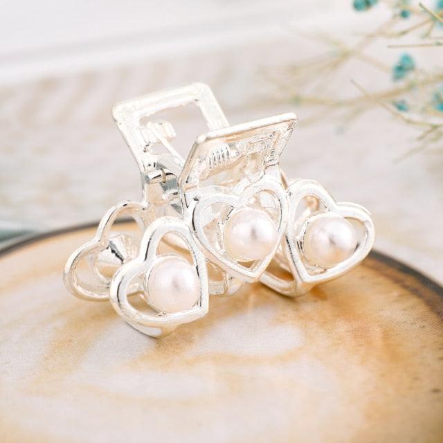 New Small Pearl Hair Claw Rhinestone For Women Hairpins Girls Clamps Hair Crab Clips Metal Hair Accessories Headdress Fashion Hairgrips Band Accessories For Party