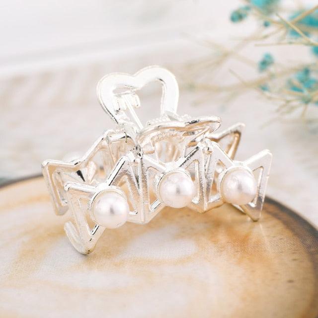 New Small Pearl Hair Claw Rhinestone For Women Hairpins Girls Clamps Hair Crab Clips Metal Hair Accessories Headdress Fashion Hairgrips Band Accessories For Party