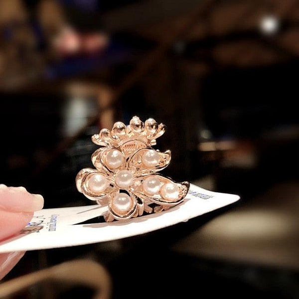 New Small Pearl Hair Claw Rhinestone For Women Hairpins Girls Clamps Hair Crab Clips Metal Hair Accessories Headdress Fashion Hairgrips Band Accessories For Party