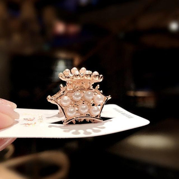 New Small Pearl Hair Claw Rhinestone For Women Hairpins Girls Clamps Hair Crab Clips Metal Hair Accessories Headdress Fashion Hairgrips Band Accessories For Party