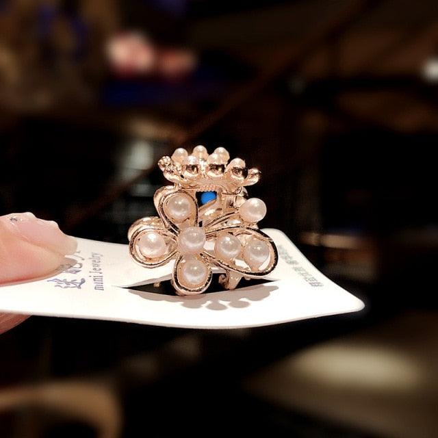 New Small Pearl Hair Claw Rhinestone For Women Hairpins Girls Clamps Hair Crab Clips Metal Hair Accessories Headdress Fashion Hairgrips Band Accessories For Party