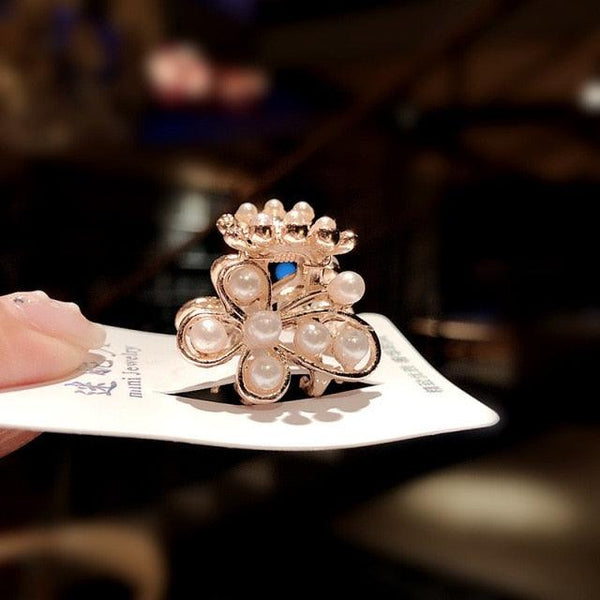 New Small Pearl Hair Claw Rhinestone For Women Hairpins Girls Clamps Hair Crab Clips Metal Hair Accessories Headdress Fashion Hairgrips Band Accessories For Party