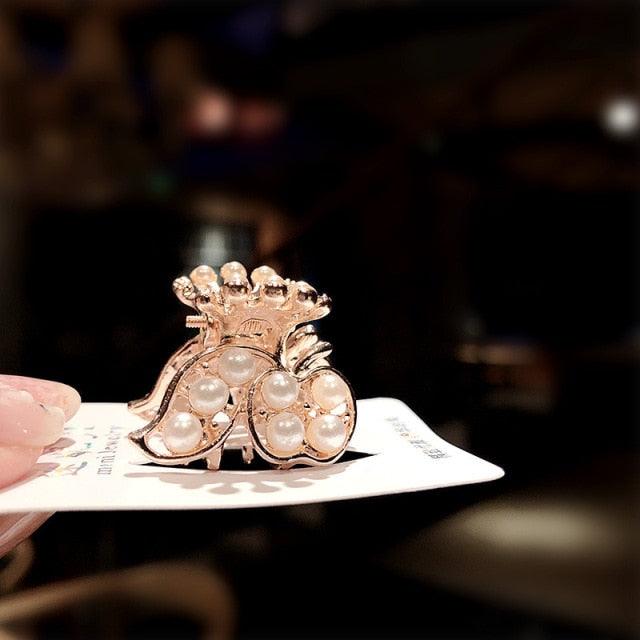 New Small Pearl Hair Claw Rhinestone For Women Hairpins Girls Clamps Hair Crab Clips Metal Hair Accessories Headdress Fashion Hairgrips Band Accessories For Party