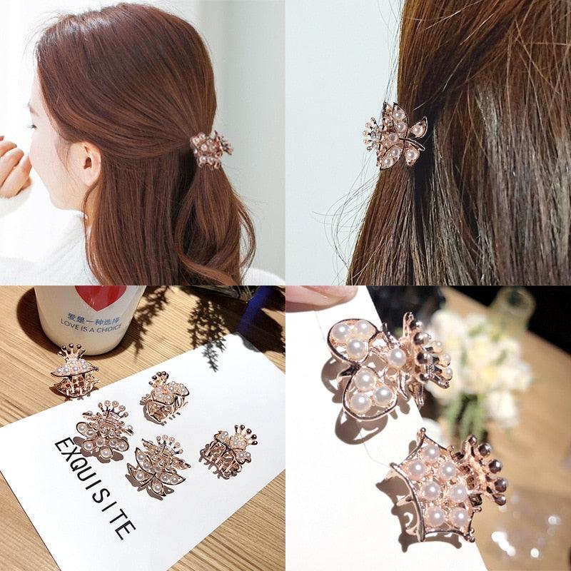 New Small Pearl Hair Claw Rhinestone For Women Hairpins Girls Clamps Hair Crab Clips Metal Hair Accessories Headdress Fashion Hairgrips Band Accessories For Party