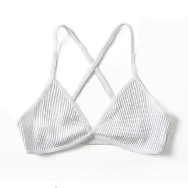New Soft Comfortable Cotton Bras For Women Thin French Style Bras Deep V Triangle Cup Cross Beauty Back Bra Small size