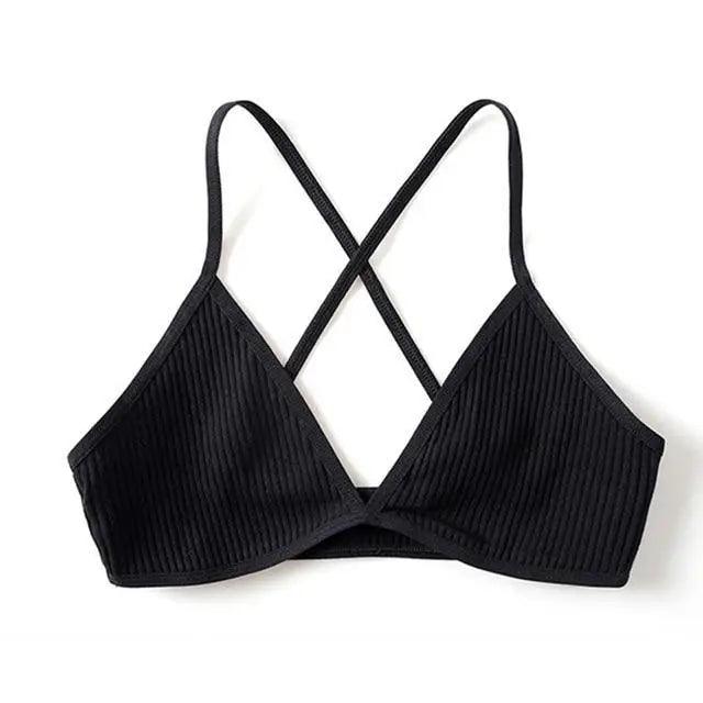 New Soft Comfortable Cotton Bras For Women Thin French Style Bras Deep V Triangle Cup Cross Beauty Back Bra Small size
