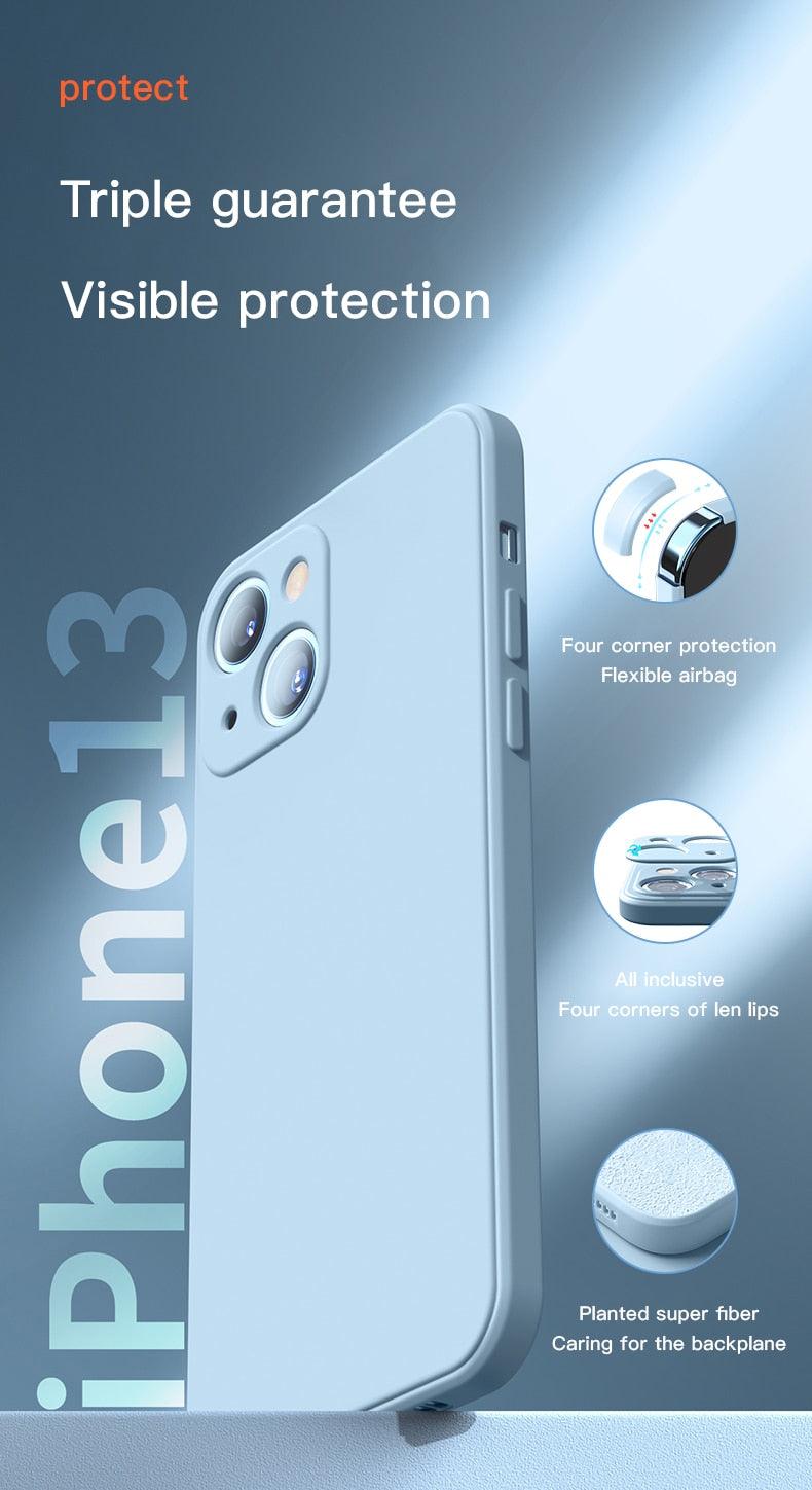 New Soft Silicone Square Phone Case For iPhone 14 13 Pro Max  Back Cover Full Body Protection Cover 13 Pro Shockproof Protective Case