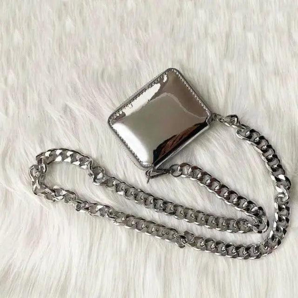 New Sparkling Thick Metal Chain Shoulder Bag Bike Wallet, Mini Bag, Coin Purse. Fashionable Women Pack Leather Crossbody Bags