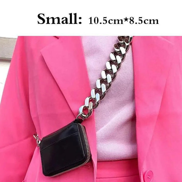 New Sparkling Thick Metal Chain Shoulder Bag Bike Wallet, Mini Bag, Coin Purse. Fashionable Women Pack Leather Crossbody Bags