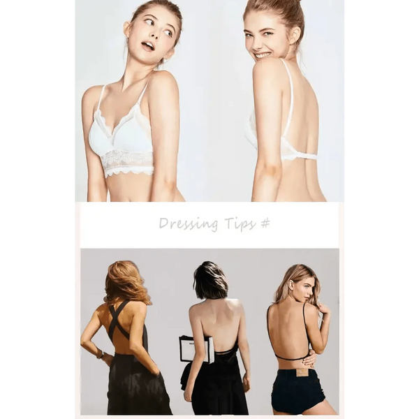 New Splendid French Style Lingerie Soft Bralette Deep V Lace Wireless Triangular Padded Cups Backless Bra