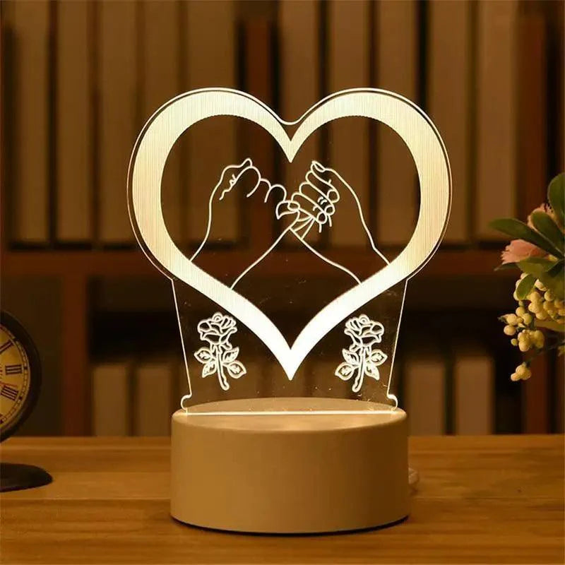 New Sterlling Romantic Love 3D Lamp Heart-shaped Balloon Acrylic LED Night Light Decorative Table Lamp Valentine's Day Sweetheart Wife's Gift