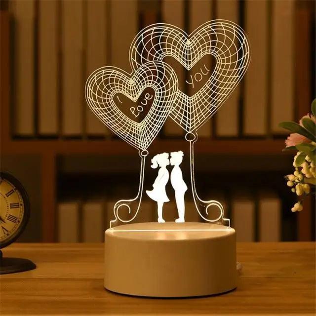 New Sterlling Romantic Love 3D Lamp Heart-shaped Balloon Acrylic LED Night Light Decorative Table Lamp Valentine's Day Sweetheart Wife's Gift
