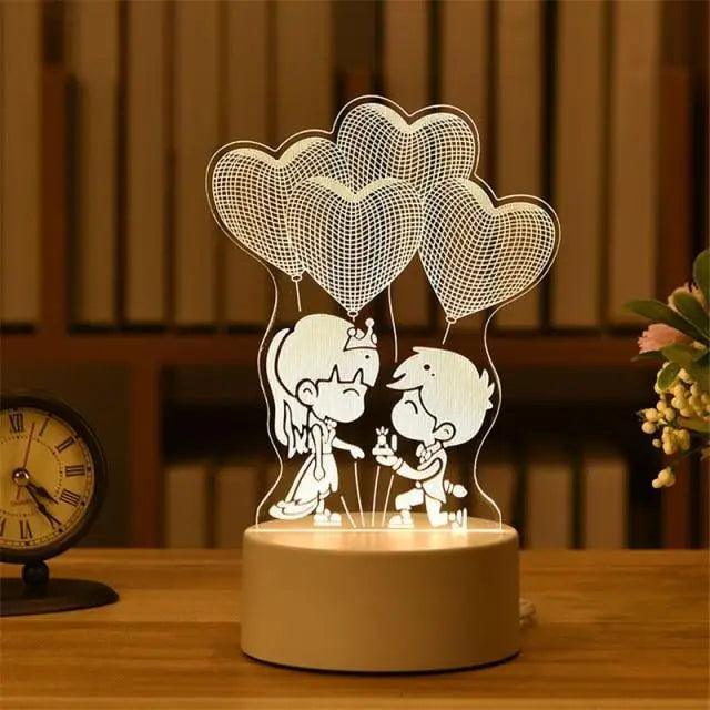 New Sterlling Romantic Love 3D Lamp Heart-shaped Balloon Acrylic LED Night Light Decorative Table Lamp Valentine's Day Sweetheart Wife's Gift
