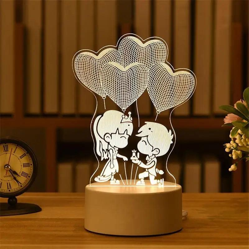 New Sterlling Romantic Love 3D Lamp Heart-shaped Balloon Acrylic LED Night Light Decorative Table Lamp Valentine's Day Sweetheart Wife's Gift
