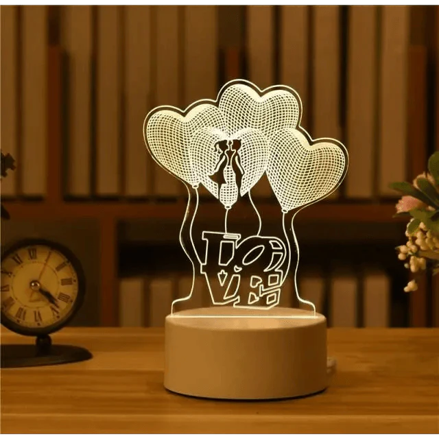 New Sterlling Romantic Love 3D Lamp Heart-shaped Balloon Acrylic LED Night Light Decorative Table Lamp Valentine's Day Sweetheart Wife's Gift