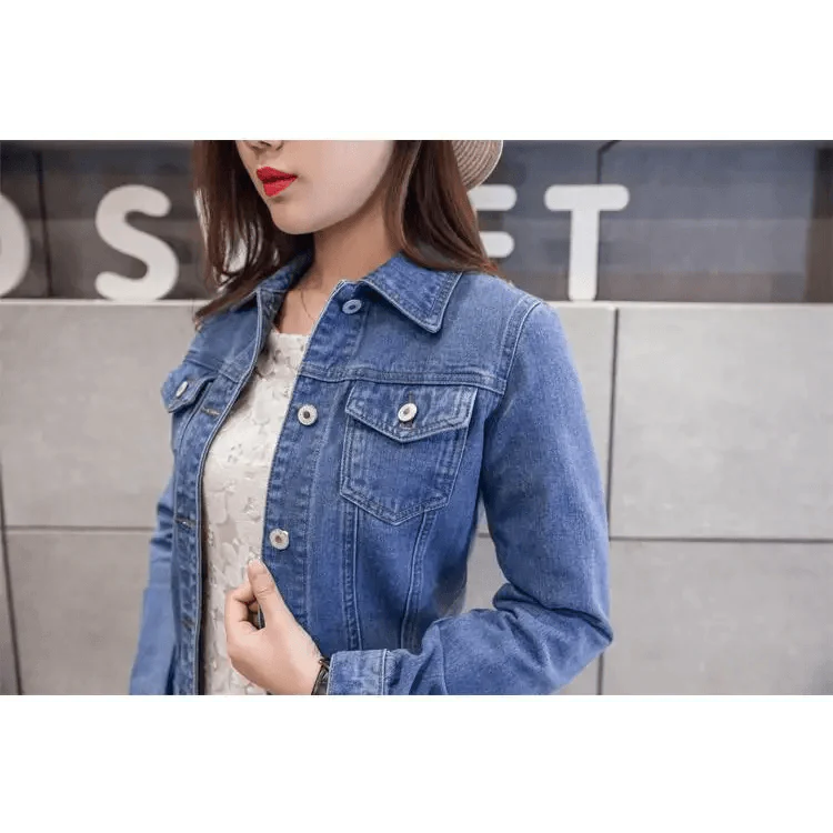 New Stunning Long Sleeve Winter Slim White Black Jeans Top For Women Solid Denim Jacket Women Short Overcoat For Ladies