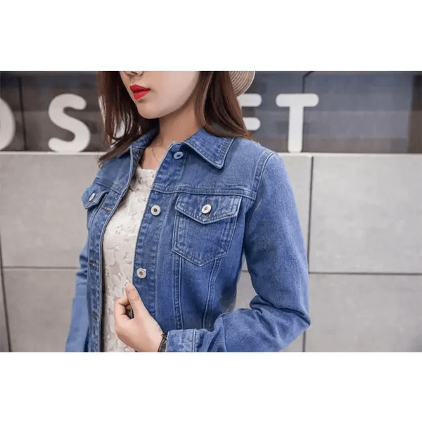 New Stunning Long Sleeve Winter Slim White Black Jeans Top For Women Solid Denim Jacket Women Short Overcoat For Ladies