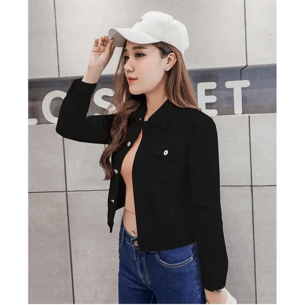 New Stunning Long Sleeve Winter Slim White Black Jeans Top For Women Solid Denim Jacket Women Short Overcoat For Ladies