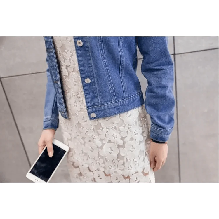 New Stunning Long Sleeve Winter Slim White Black Jeans Top For Women Solid Denim Jacket Women Short Overcoat For Ladies