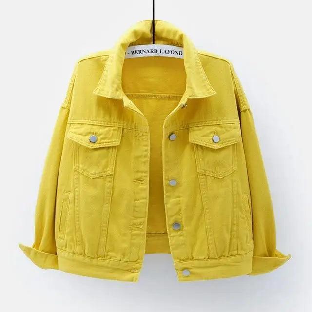 New Stunning Women's Plus Size Denim Jacket Spring Autumn Short Coat Pink Jean Jackets Casual Tops Purple Yellow White Loose Outerwear