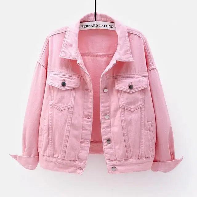 New Stunning Women's Plus Size Denim Jacket Spring Autumn Short Coat Pink Jean Jackets Casual Tops Purple Yellow White Loose Outerwear