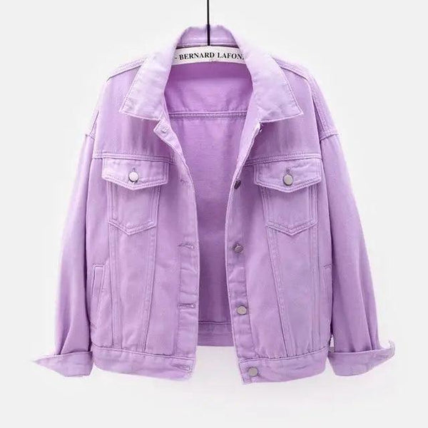 New Stunning Women's Plus Size Denim Jacket Spring Autumn Short Coat Pink Jean Jackets Casual Tops Purple Yellow White Loose Outerwear