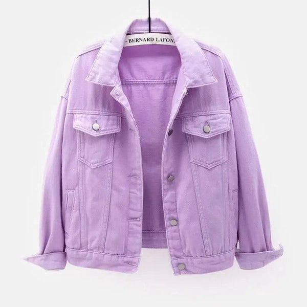 New Stunning Women's Plus Size Denim Jacket Spring Autumn Short Coat Pink Jean Jackets Casual Tops Purple Yellow White Loose Outerwear
