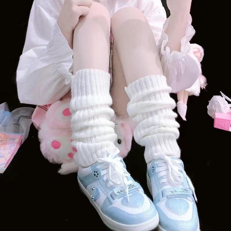 Cute Kawaii Knee High Uniform Style Slouch Socks Boots Solid Color Knit Socks Winter Leg Warmers Socks Foot Warming Cover Socks For Women