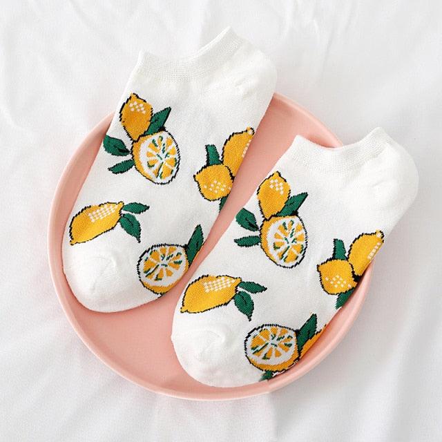 Solid Color Avocado Printed Socks Casual Joker Cotton Short Socks Ladies Fruit Print Concise College Style Breathable Cotton Short Socks For Men And Women