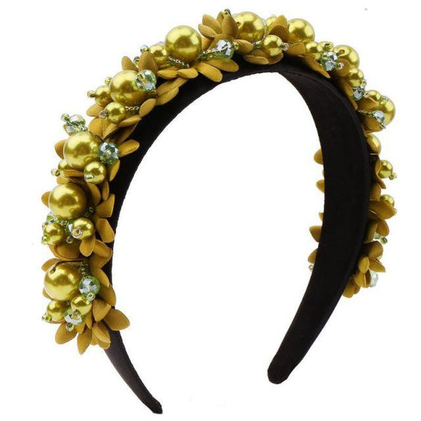 Flower Pearl Headbands Crystal Beads Embellishment Wide Hairbands Women Wedding Party Crown Tiara Gorgeous Hair Accessories For Women