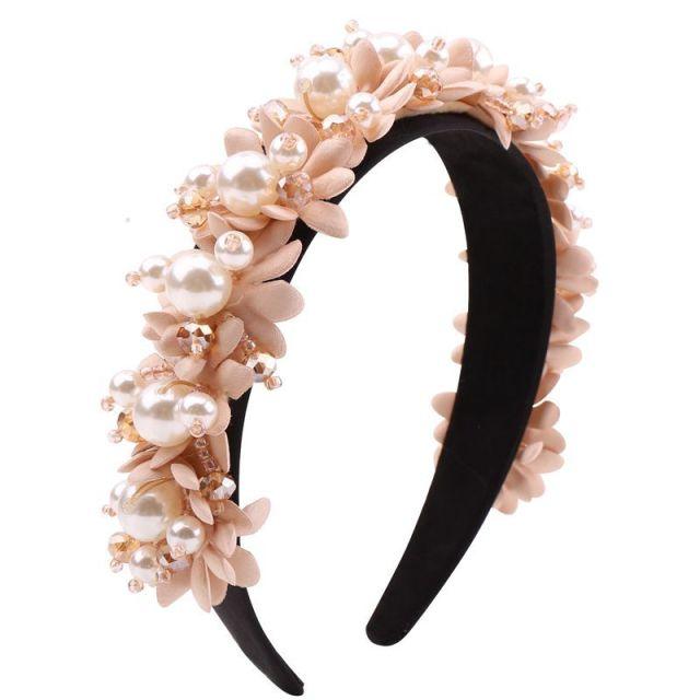 Flower Pearl Headbands Crystal Beads Embellishment Wide Hairbands Women Wedding Party Crown Tiara Gorgeous Hair Accessories For Women