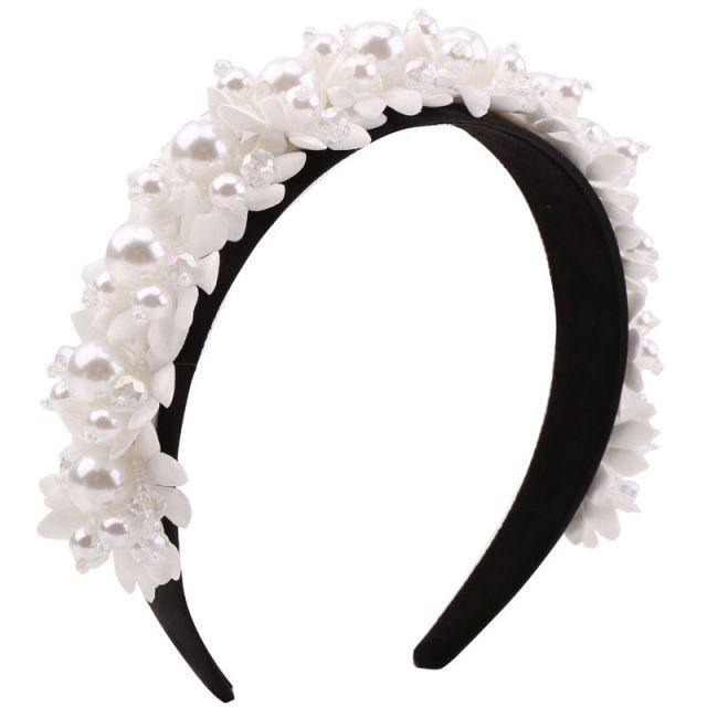 Flower Pearl Headbands Crystal Beads Embellishment Wide Hairbands Women Wedding Party Crown Tiara Gorgeous Hair Accessories For Women
