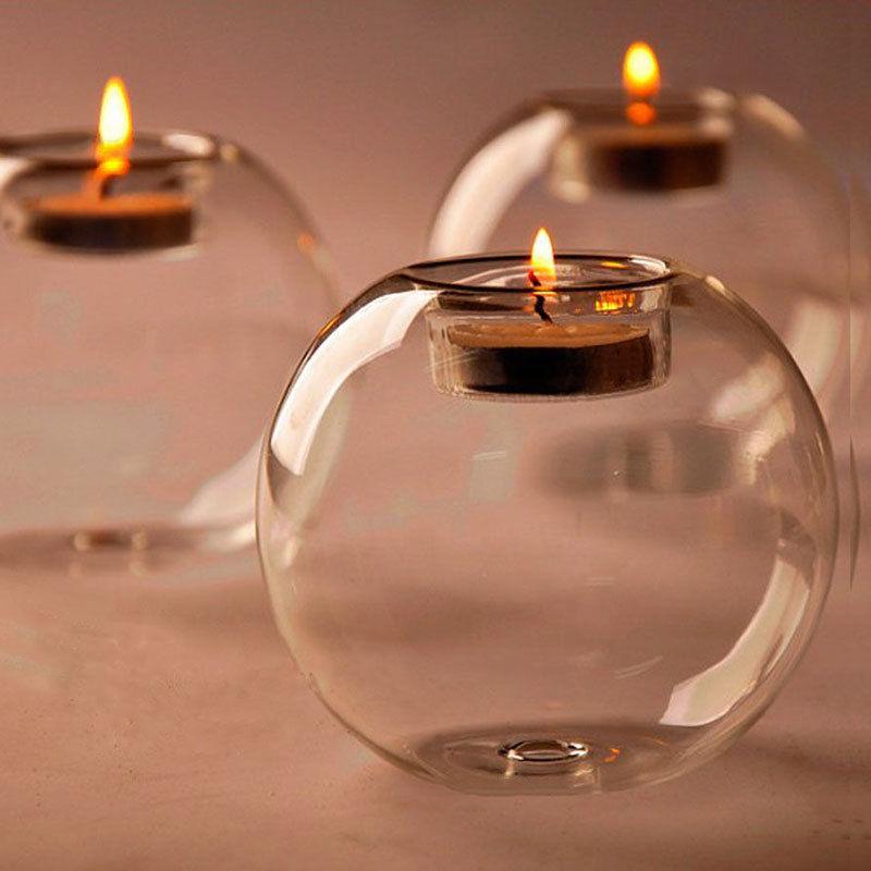 Round Hollow Glass Candle  Tea light Holder Candlestick Home Decorations for Dinner Table Wedding Candle Holder Wedding Candlestick Fine Transparent Crystal Glass Candlestick Dining Home Decor