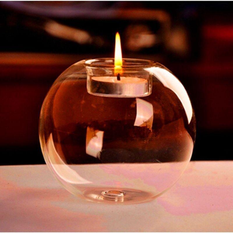 Round Hollow Glass Candle  Tea light Holder Candlestick Home Decorations for Dinner Table Wedding Candle Holder Wedding Candlestick Fine Transparent Crystal Glass Candlestick Dining Home Decor