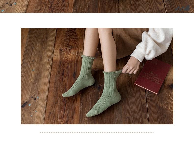 Ruffle Frilly Socks Kawaii Cotton Socks Cute Women Solid Color Warm Winter Running Cycling Climbing Unisex socks For Men And Women