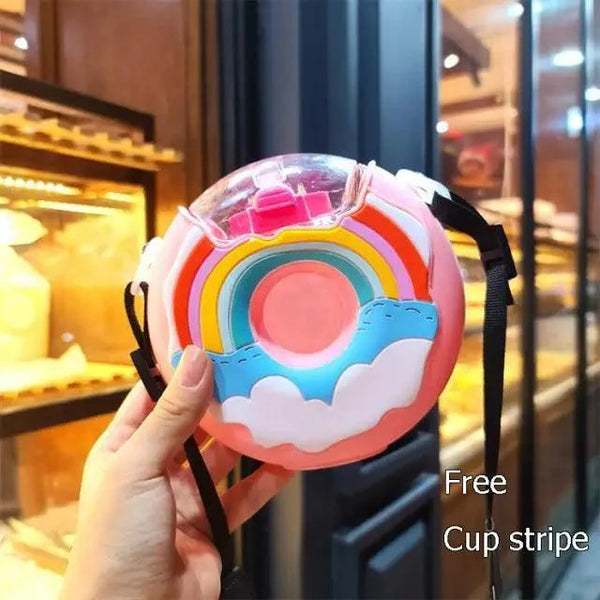 New Summer Cute Donut Ice Cream Water Bottle With Straw Creative Square Watermelon Cup Portable Leakproof Bottle