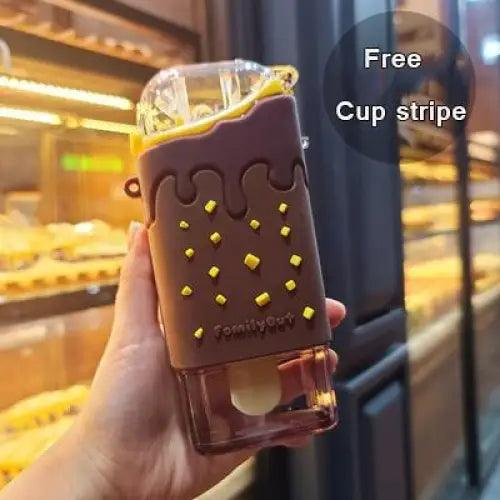 New Summer Cute Donut Ice Cream Water Bottle With Straw Creative Square Watermelon Cup Portable Leakproof Bottle