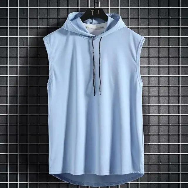 New Summer Men's Muscle Hoodie Vest Sleeveless Bodybuilding Gym Workout Fitness Shirt Summer Men's Running Vest Compression Tights Gym Tank Tops Quick Dry Sleeveless Sports Shirt Men Fitness Tanks