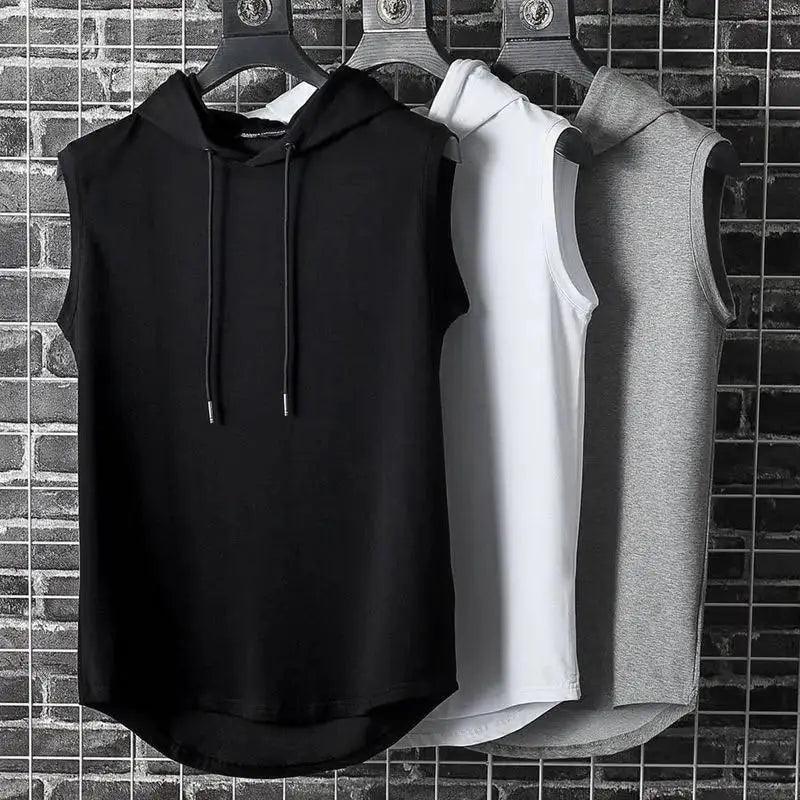 New Summer Men's Muscle Hoodie Vest Sleeveless Bodybuilding Gym Workout Fitness Shirt Summer Men's Running Vest Compression Tights Gym Tank Tops Quick Dry Sleeveless Sports Shirt Men Fitness Tanks