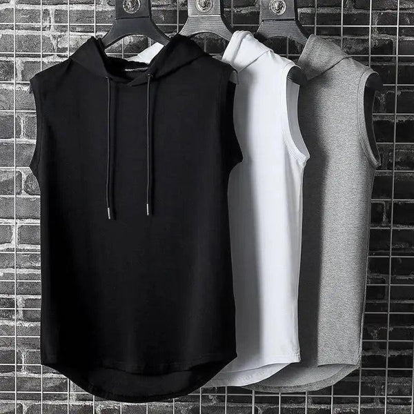 New Summer Men's Muscle Hoodie Vest Sleeveless Bodybuilding Gym Workout Fitness Shirt Summer Men's Running Vest Compression Tights Gym Tank Tops Quick Dry Sleeveless Sports Shirt Men Fitness Tanks