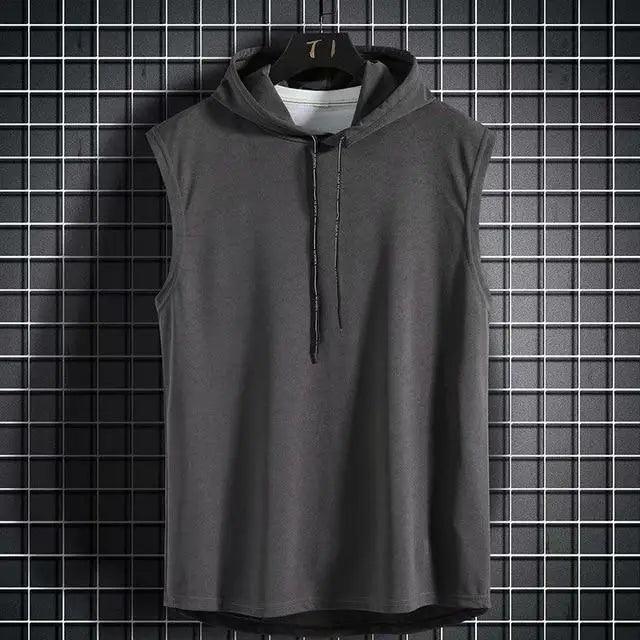 New Summer Men's Muscle Hoodie Vest Sleeveless Bodybuilding Gym Workout Fitness Shirt Summer Men's Running Vest Compression Tights Gym Tank Tops Quick Dry Sleeveless Sports Shirt Men Fitness Tanks