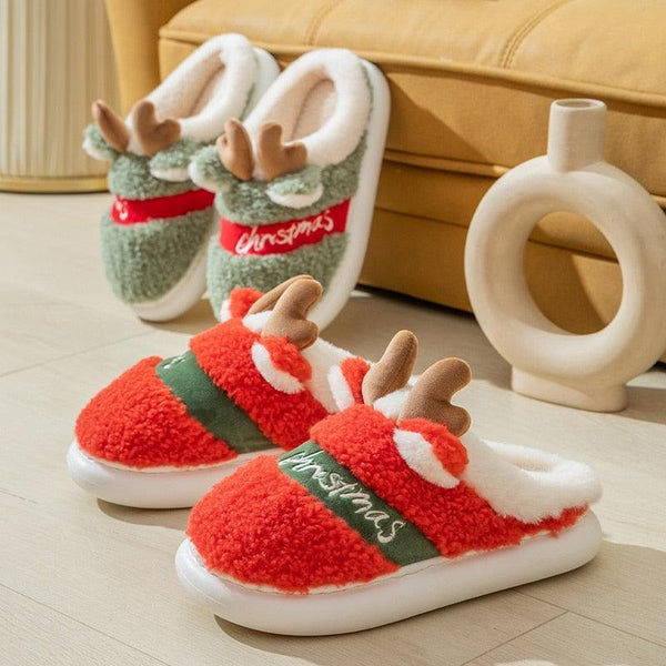 New Thick Sole Christmas Deer Slippers Women Men Indoor Warm Slipper Soft Plush Home Floor Winter Platform Shoes Boys And Girls House Slippers Kids Animal Indoor Slipper Fuzzy Toddler Home Shoes