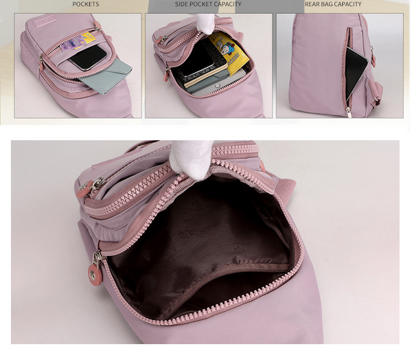 New trendy and fashionable multi-layer chest bag for women, simple and lightweight nylon fabric shoulder bag, Korean version leisure travel crossbody backpack