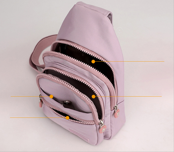 New trendy and fashionable multi-layer chest bag for women, simple and lightweight nylon fabric shoulder bag, Korean version leisure travel crossbody backpack
